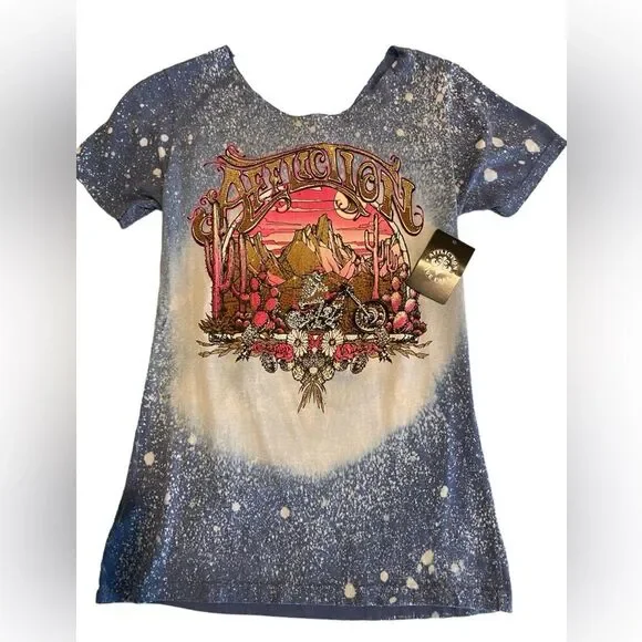 Affliction women’s skeleton Valley scoop neck t-shirt rhinestones cutouts NWT XS - Picture 4 of 11